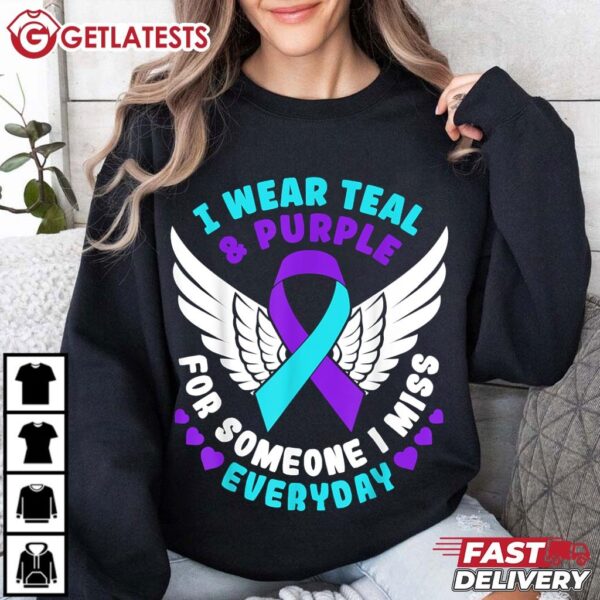 Suicide Prevention Awareness I Wear Teal And Purple Ribbon T Shirt (4)