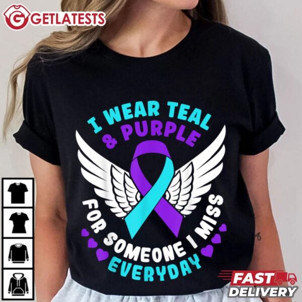 Suicide Prevention Awareness I Wear Teal And Purple Ribbon T Shirt (1)