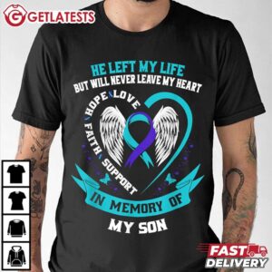 Teal and Purple Suicide Awareness Ribbon In Memory Of My Son T Shirt (3)