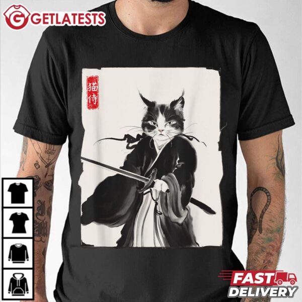 Samurai Cat Warrior Funny Japanese Style T Shirt (3)