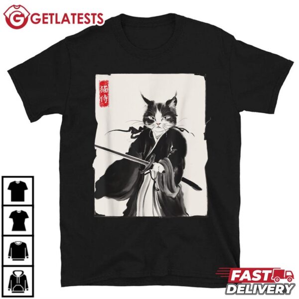 Samurai Cat Warrior Funny Japanese Style T Shirt (2)