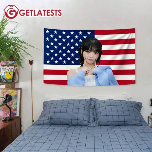 Kim Chae won American Flag Kpop T Shirt (2)