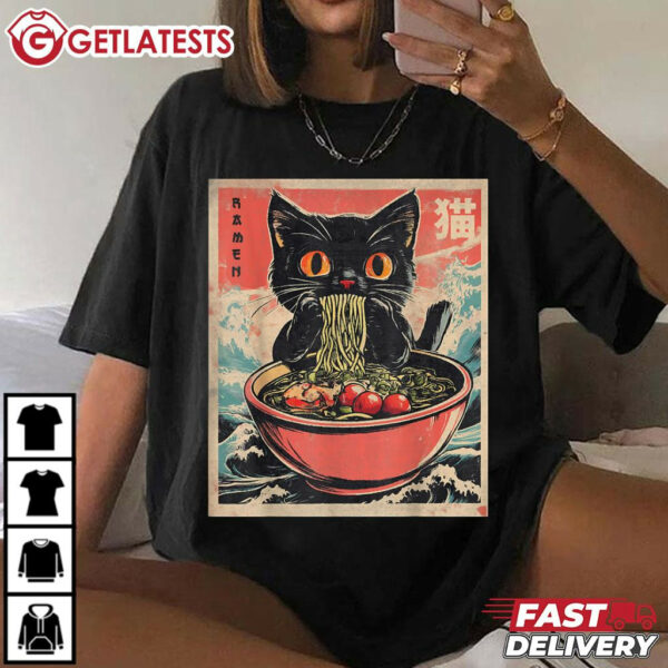 Kawaii Cat Ramen Japanese Anime T Shirt