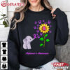 Elephant Purple Ribbon End Alzheimer's Awareness Sunflower T Shirt (1)