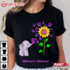 Elephant Purple Ribbon End Alzheimer's Awareness Sunflower T Shirt (2)