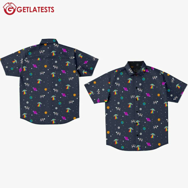 Space Cow UFO Alien Goth Quirky Fancy Funny Pattern Hawaiian Shirt (1)