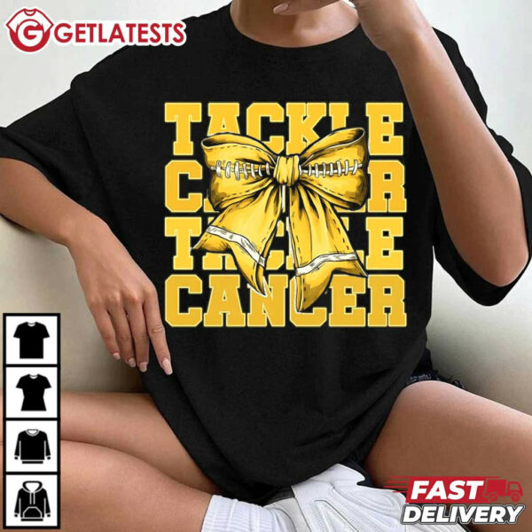 In September We Wear Gold Tackle Football Childhood Cancer Gold Ribbon T Shirt