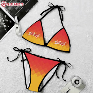 Budweiser Beer Yellow And Red Halftone Swimsuit Beach Bikini Set