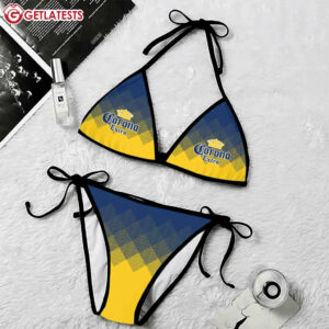 Corona Extra Yellow And Blue Halftone Swimsuit Beach Bikini Set