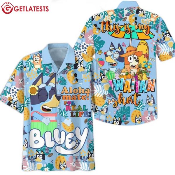 Bluey Aloha mate Real Life Cartoon Summer Hawaiian Shirt (1)