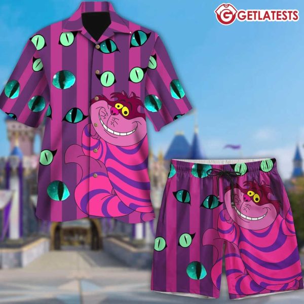 Cheshire Cat Eyes Pink Cartoon Summer Hawaiian Shirt And Shorts (3)