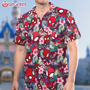 Spiderman Chibi Cute Floral Pattern Summer Hawaiian Shirt (2)