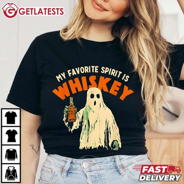 My Favorite Spirit Is Whiskey Ghost Halloween T Shirt (1)