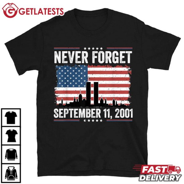 Never Forget September 11 2001 American Flag T Shirt (2)