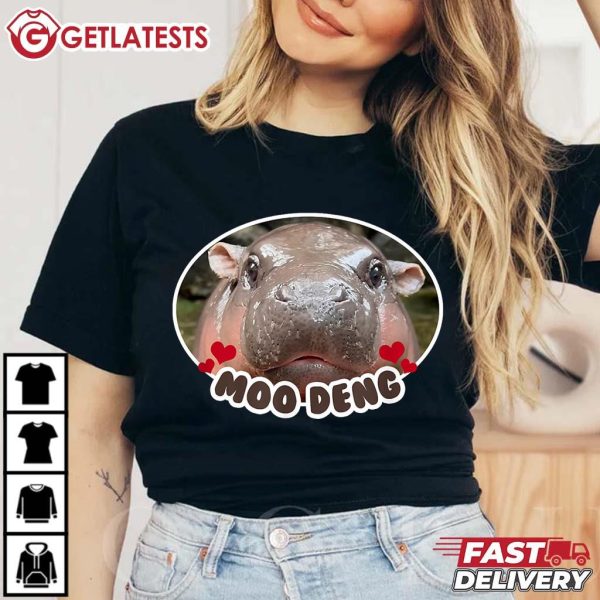 Moo Deng Bouncy Pig In Thai Picture The Cute Baby Hippo T Shirt (2)