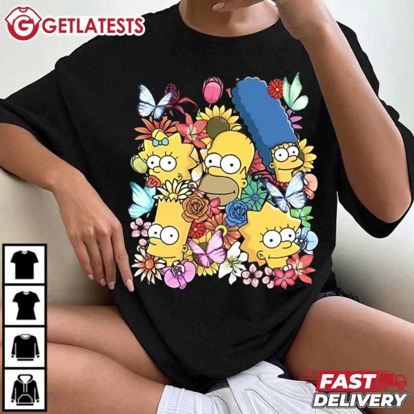 Simpson Family Butterflies Floral Surrounding Cartoon T Shirt (2)