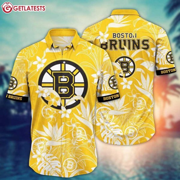 Boston Bruins NHL Floral Pattern Yellow Summer Hawaiian Shirt (1)