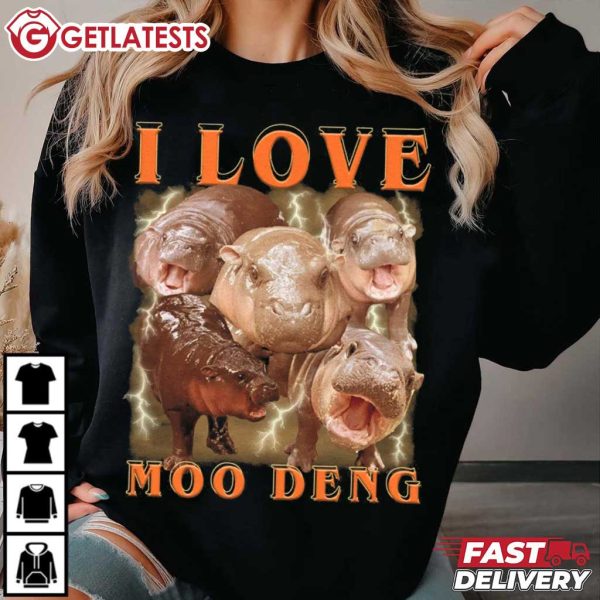 I Love Moo Deng Cute Baby Hippo Meme T Shirt (1)