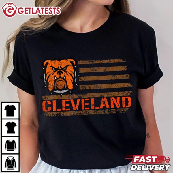 Cleveland Browns Dawg Pound Dog US Flag Retro Graphic T Shirt (1)