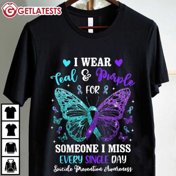 I Wear Teal And Purple Suicide Prevention Awareness Butterfly T Shirt (2)