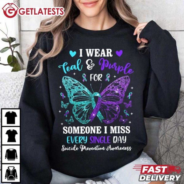 I Wear Teal And Purple Suicide Prevention Awareness Butterfly T Shirt (3)