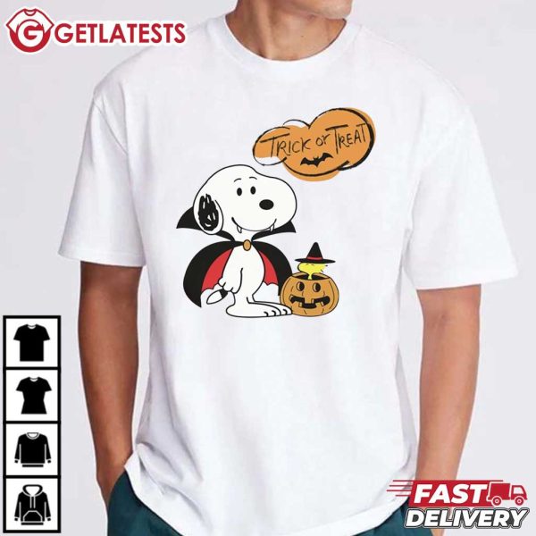 Snoopy Trick Or Treat Dracula Pumpkin Halloween T Shirt (2)