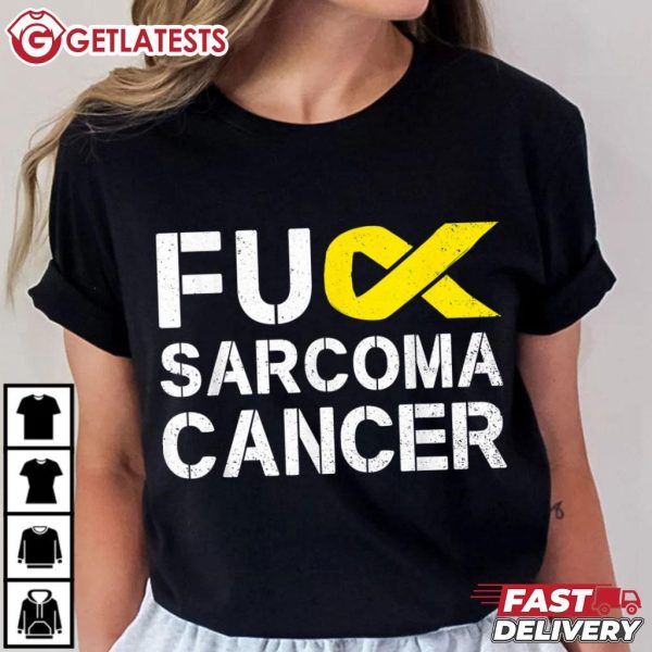 Fuck Sarcoma Cancer Awareness Yellow Ribbon Warrior Fighter T Shirt (1)