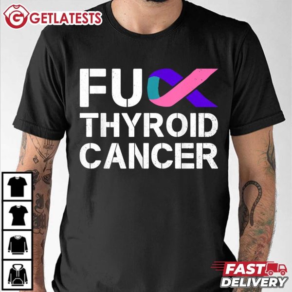 Fuck Thyroid Cancer Awareness Month Ribbon Survivor Fighter T Shirt (3)