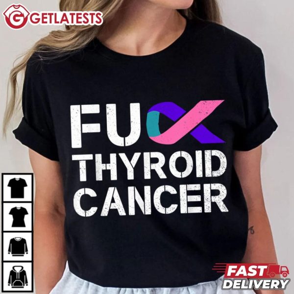 Fuck Thyroid Cancer Awareness Month Ribbon Survivor Fighter T Shirt (1)