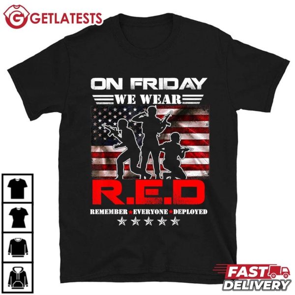 On Friday We Wear Red US Flag Military Silhouettes of Soldiers T Shirt (2)