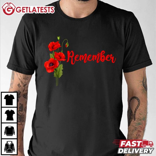 Veterans Day Red Poppy Flower USA Memorial Remember T Shirt (3)