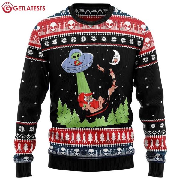 Alien UFO Santa Claus Christmas Ugly Sweater (1)