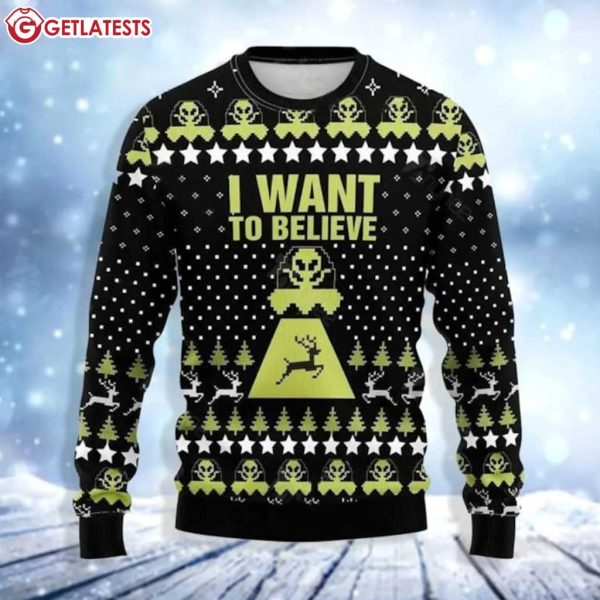 Alien I Want To Believe Ugly Christmas Sweater