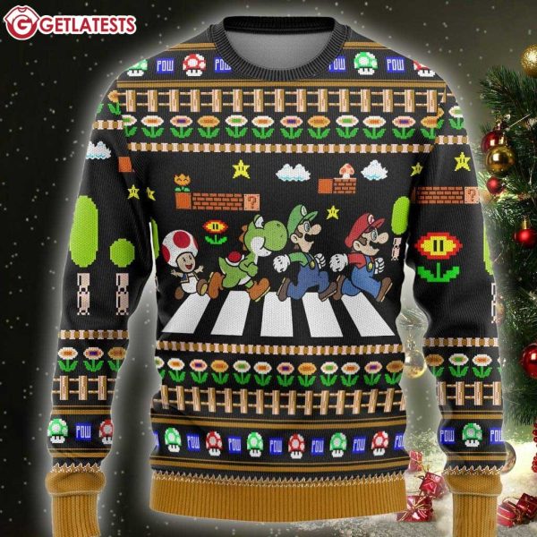 Super Mario Abbey Road Christmas Ugly Sweater (2)