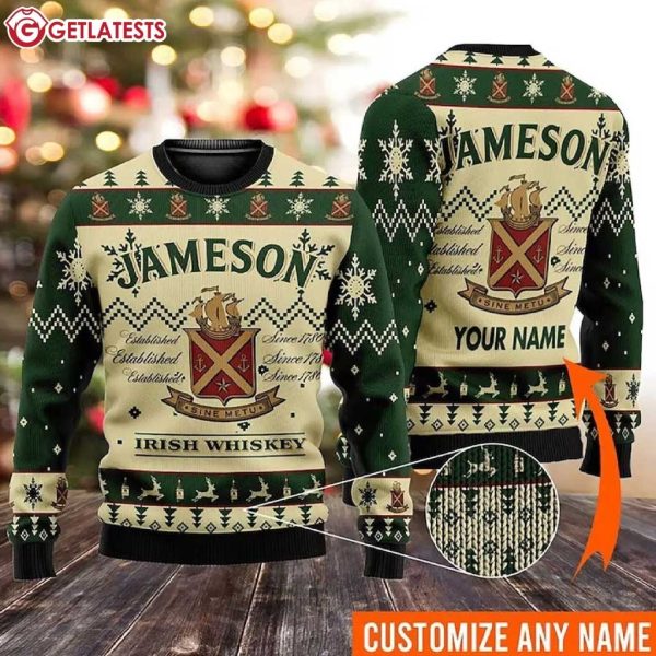 Jameson Irish Whiskey Custom Name Ugly Christmas Sweater