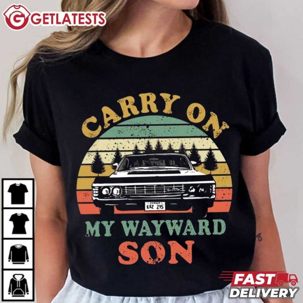 Carry On My Wayward Son Supernatural Car Vintage Graphic T Shirt (3)