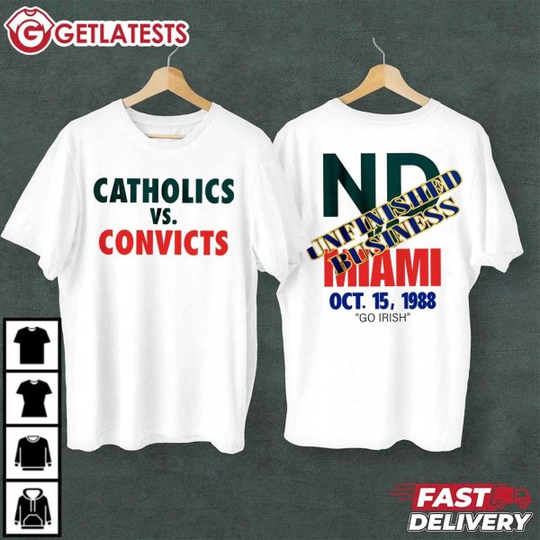 Catholics Vs Convicts Notre Dame Vs Miami Rivalry 1988 Vintage T Shirt (2)