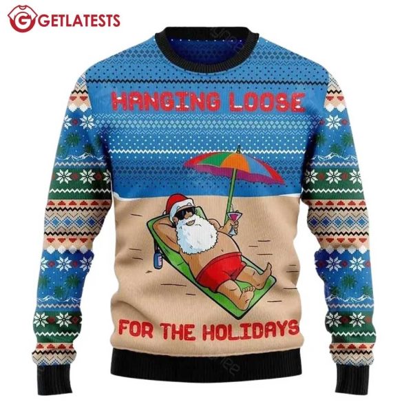 Santa Claus Hanging Loose For The Holidays Ugly Sweater