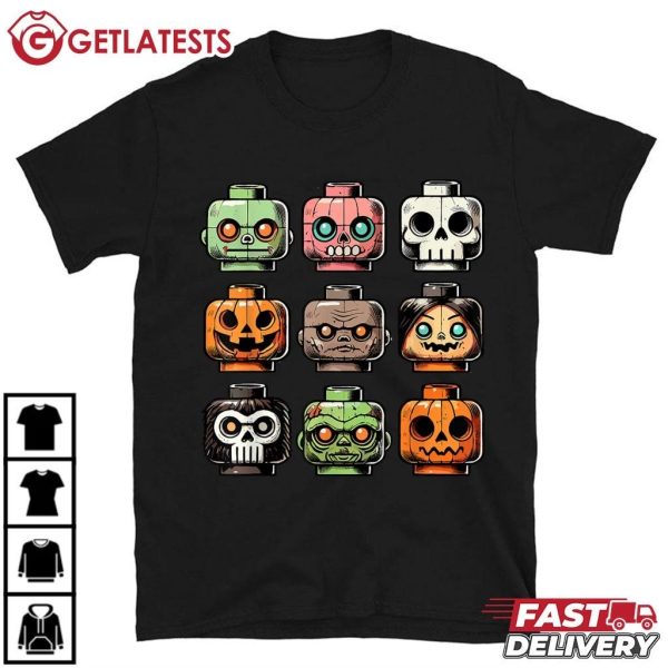 Building Brick Heads Horror Halloween Characters Mask T Shirt (3)