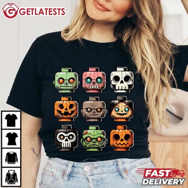 Building Brick Heads Horror Halloween Characters Mask T Shirt (2)