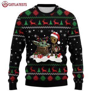 Baby Yoda Meet Baby Groot Christmas Ugly Sweater (2)