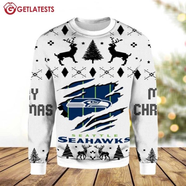 Seattle Seahawks NFL White Christmas Ugly Sweater