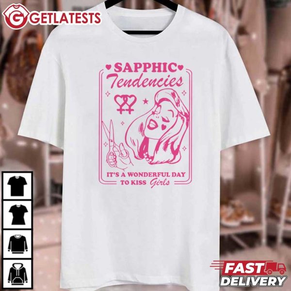 Sapphic Tendencies It's A Wonderful Day To Kiss Girls Pink Lesbian T Shirt (2)