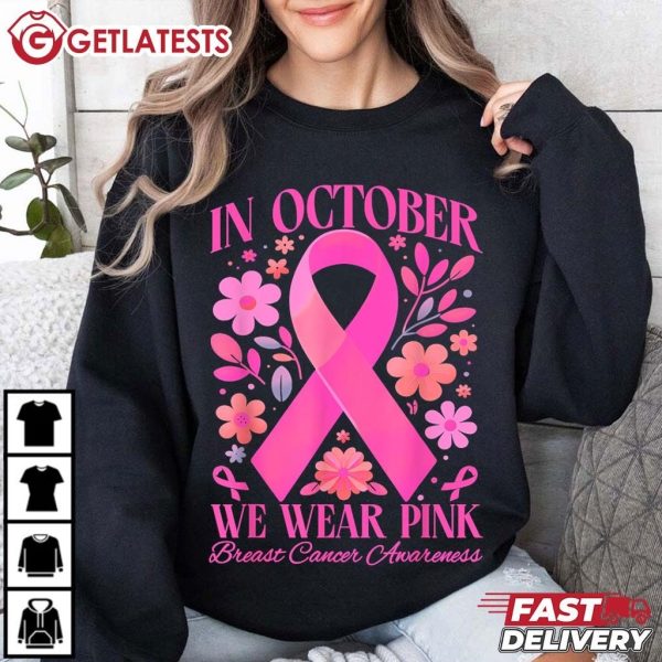 In October We Wear Pink Retro Groovy Breast Cancer Awareness T Shirt (3)