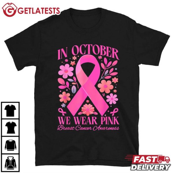 In October We Wear Pink Retro Groovy Breast Cancer Awareness T Shirt (2)