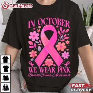 In October We Wear Pink Retro Groovy Breast Cancer Awareness T Shirt (1)