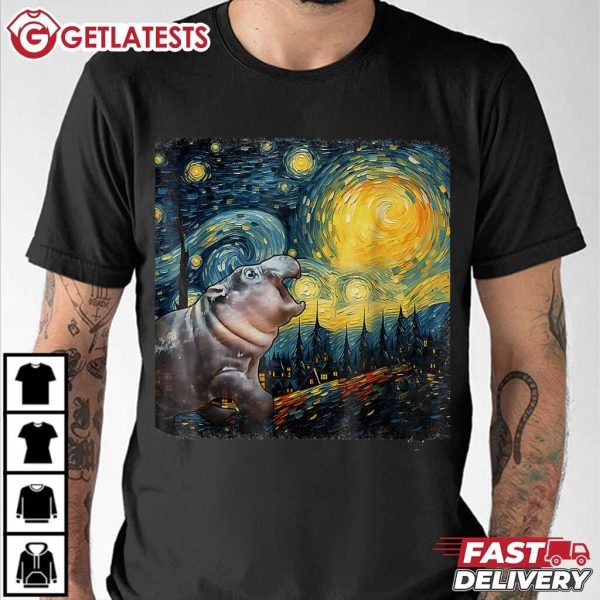 Moo Deng Starry Night Van Gogh Funny Moo Deng Meme T Shirt (3)