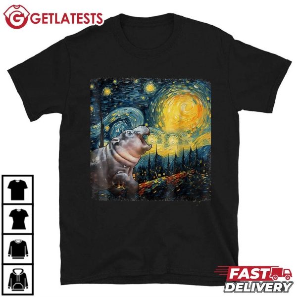 Moo Deng Starry Night Van Gogh Funny Moo Deng Meme T Shirt (2)