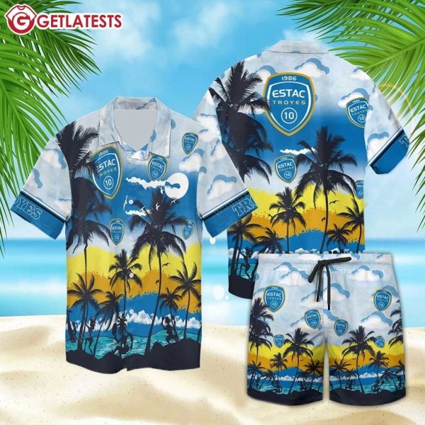 Ac Troyes Fc ESTAC Palm Tree Beach Summer Hawaiian Shirt And Shorts