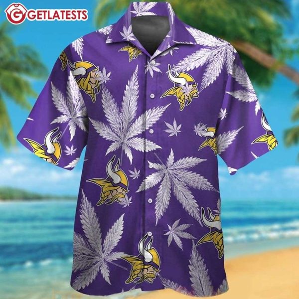 Minnesota Vikings Cannabis Leaves Hawaiian Shirt And Shorts (2)